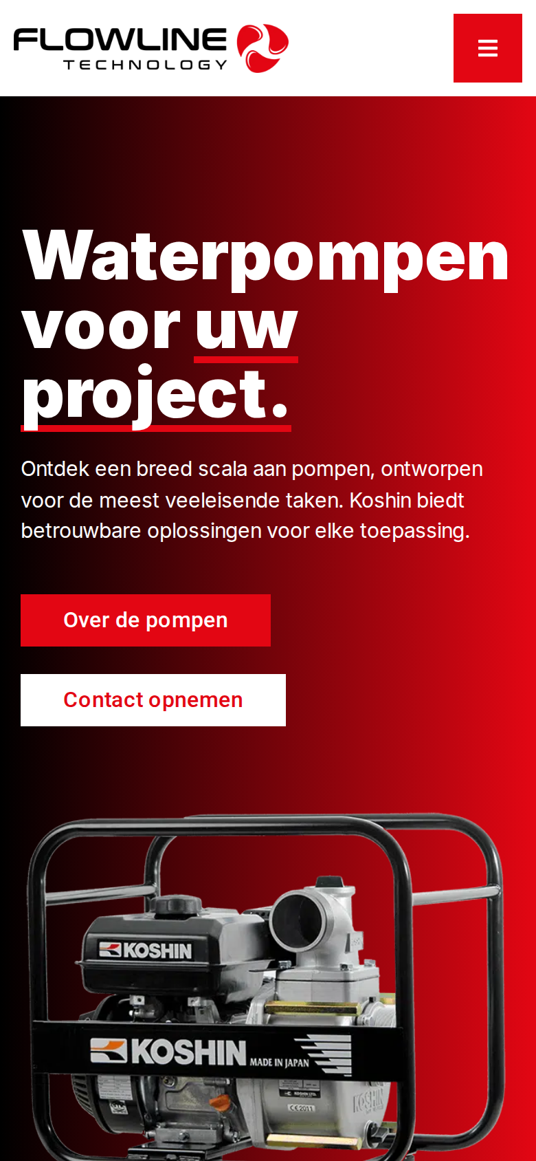 Website van Flowline Technology op smartphone